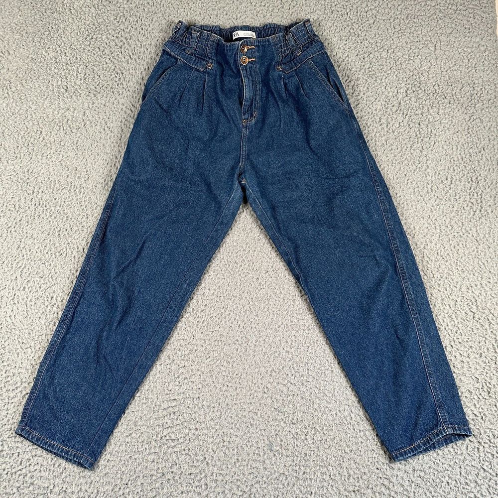 Zara‎ Jeans Women's 6 Blue High Waisted Barrel Paperbag Medium Wash Cotton